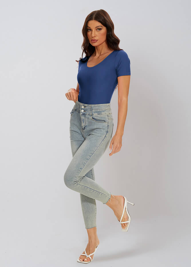 navy v neck bodysuit