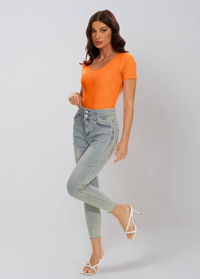 orange v neck bodysuit