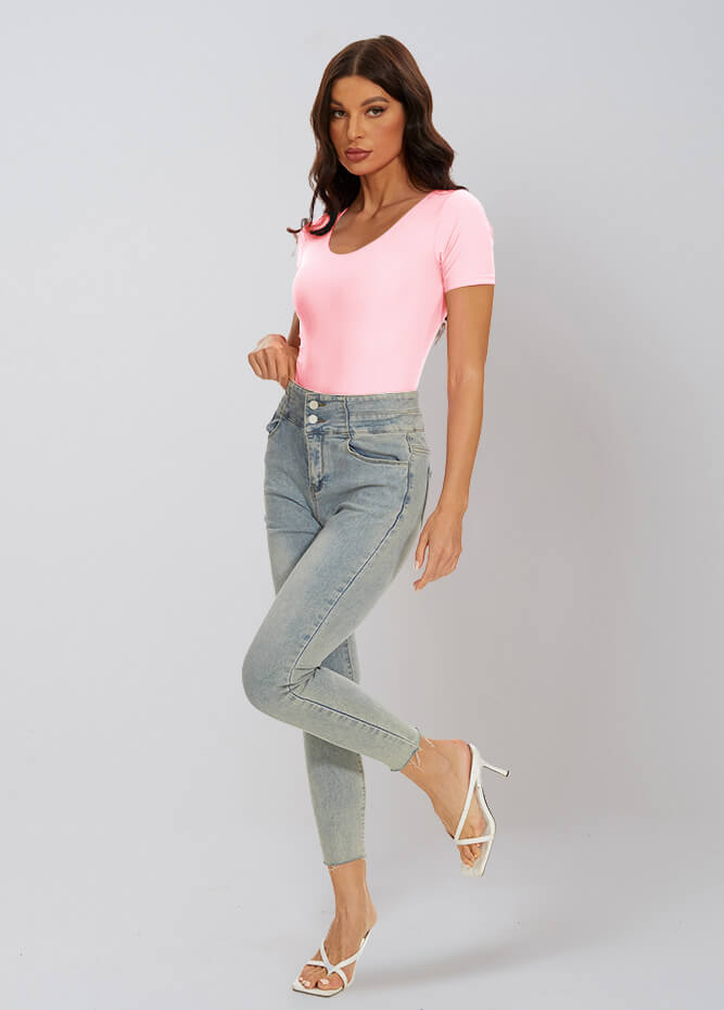 pink v neck bodysuit