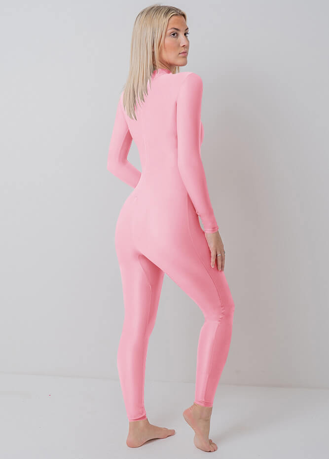Zip Front Spandex Long Sleeve Turtleneck Unitard