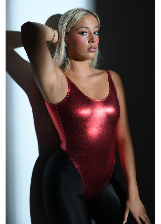 High Cut Thong Shiny Metallic Leotard