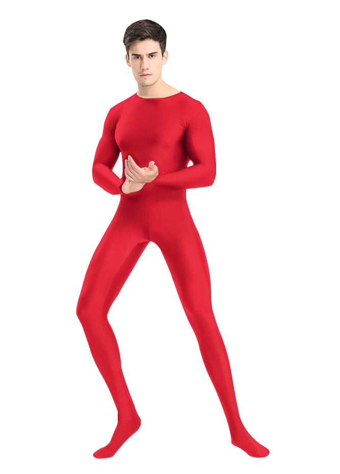 Mens Spandex Long Sleeve Unitard with Footed