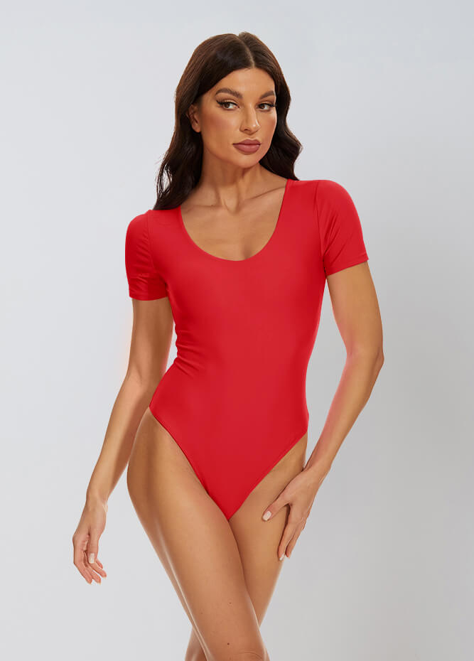 red v neck bodysuit