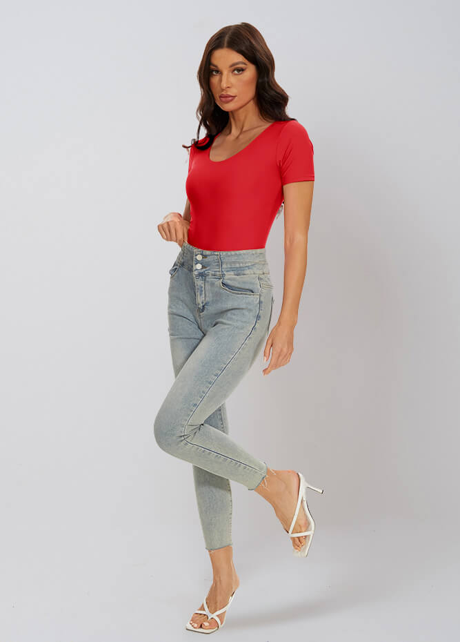 red v neck bodysuit