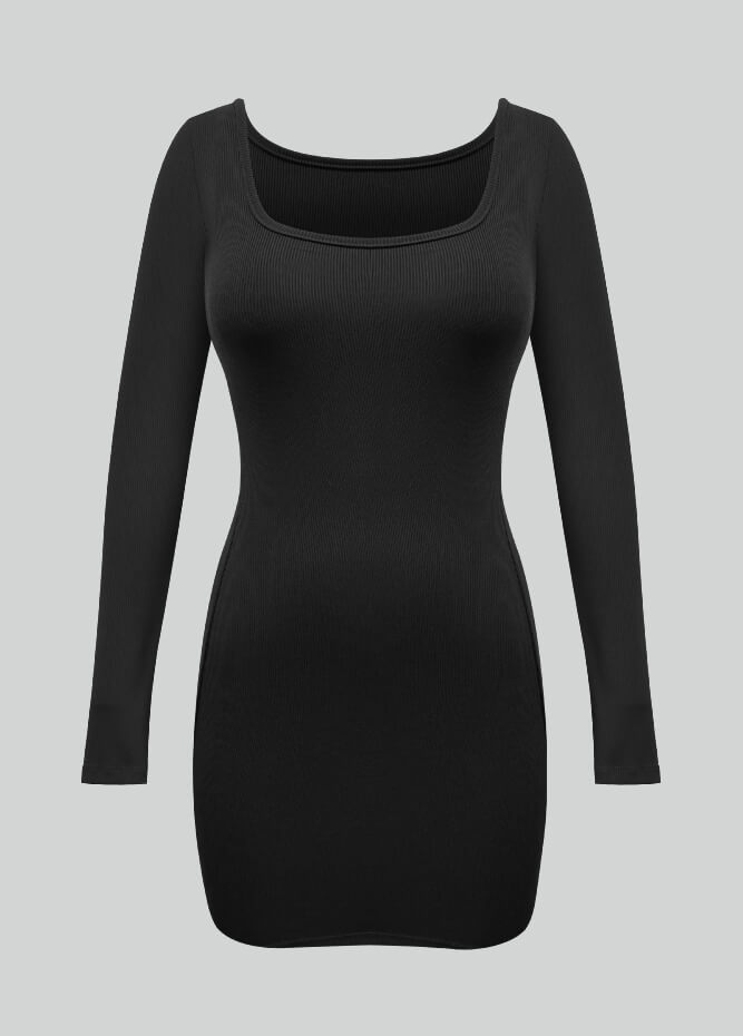 Long Sleeve Ribbed Bodycon Mini Dresses