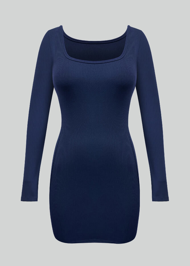 Long Sleeve Ribbed Bodycon Mini Dresses