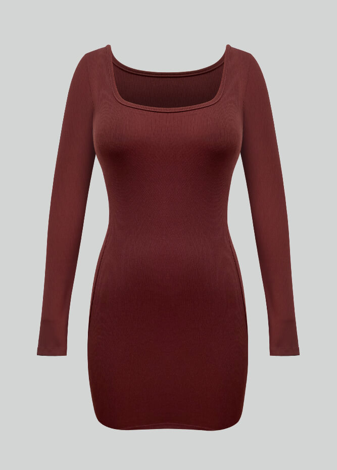 Long Sleeve Ribbed Bodycon Mini Dresses