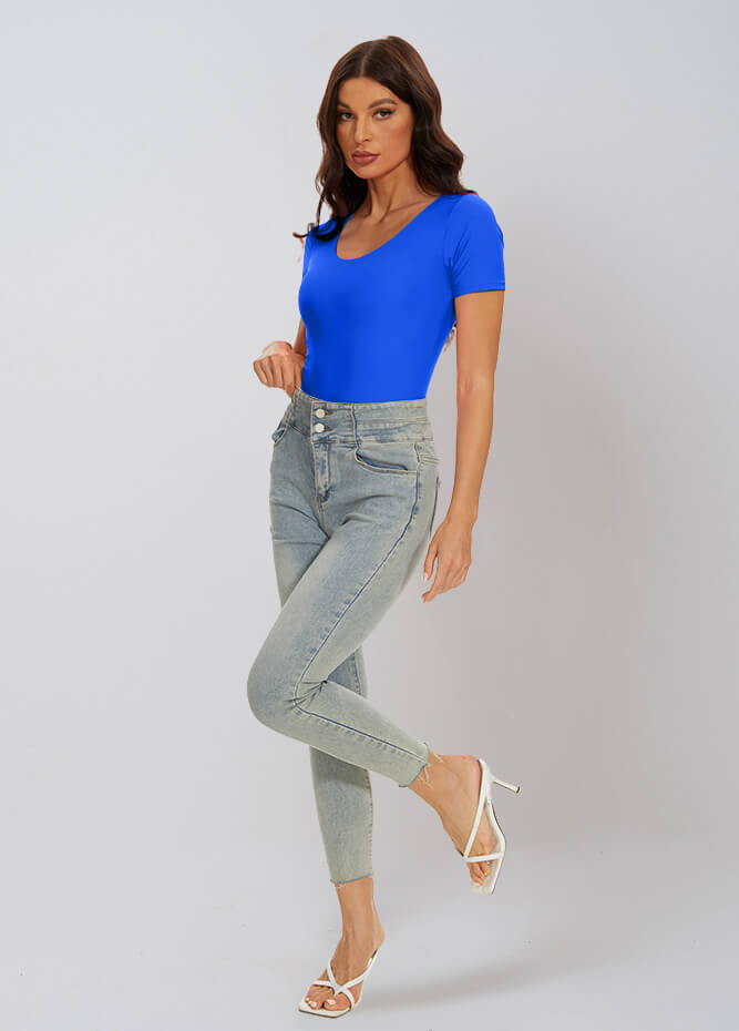 royal blue v neck bodysuit