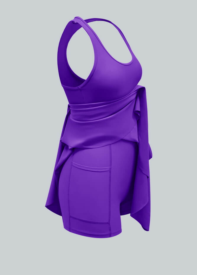 2-in-1 Racer Back Active Dress With Built-in Shorts And Pockets