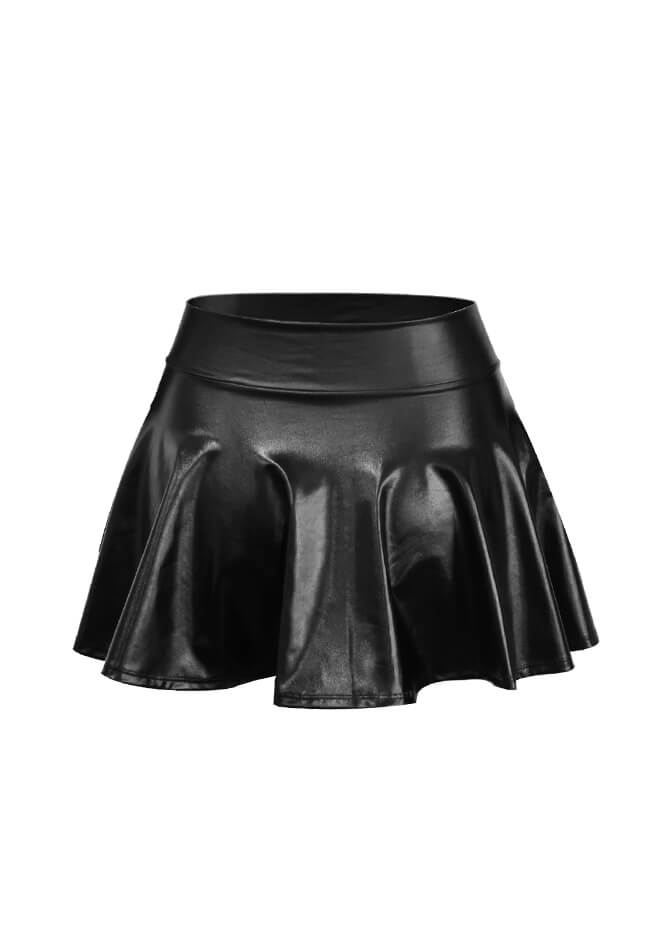 Black Faux Leather Skater Mini Skirt