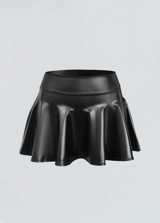Black Faux Leather Skater Mini Skirt