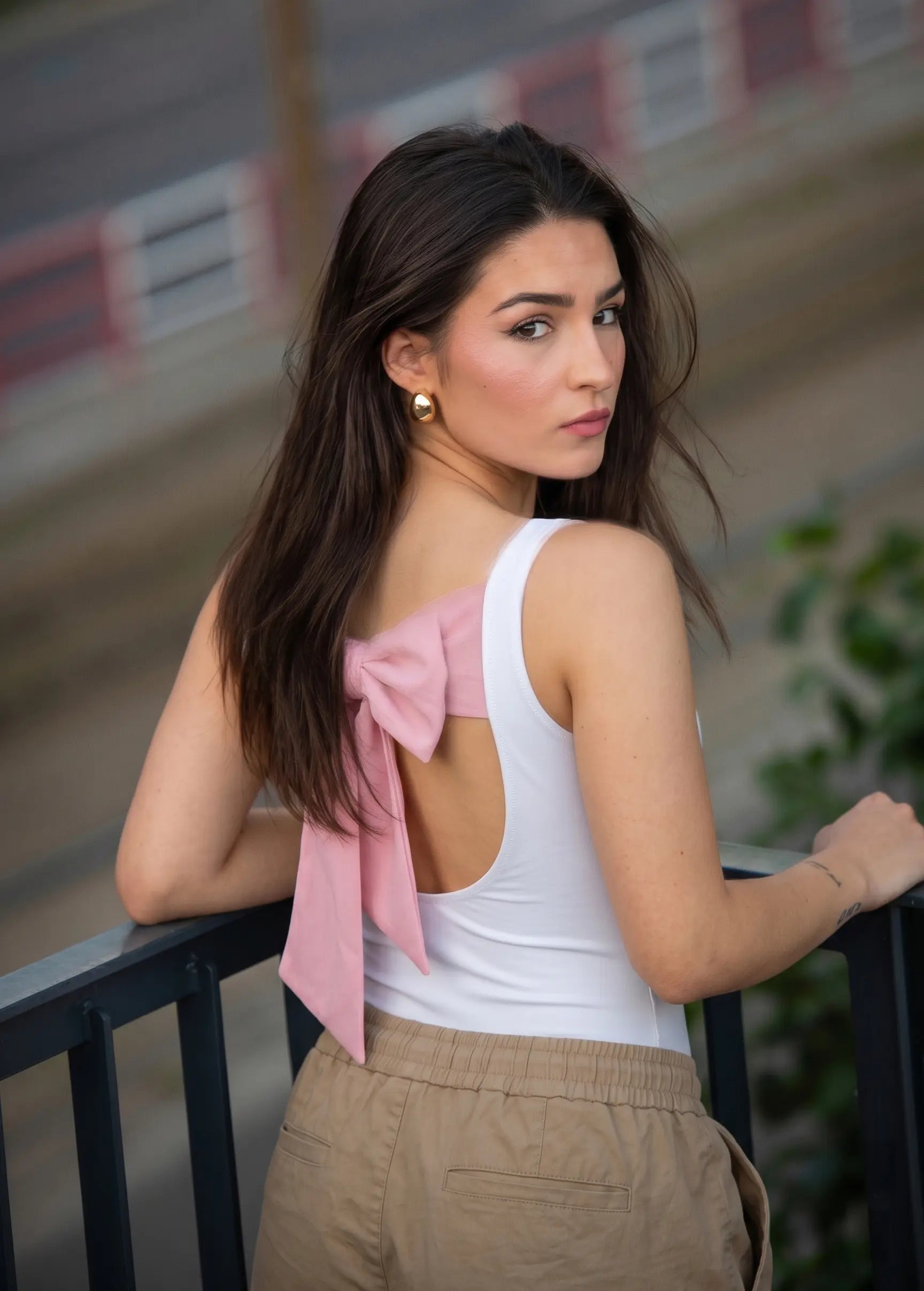 Holiday Knot Cut-Out Bodysuit | Romantic Pink Bow Detail