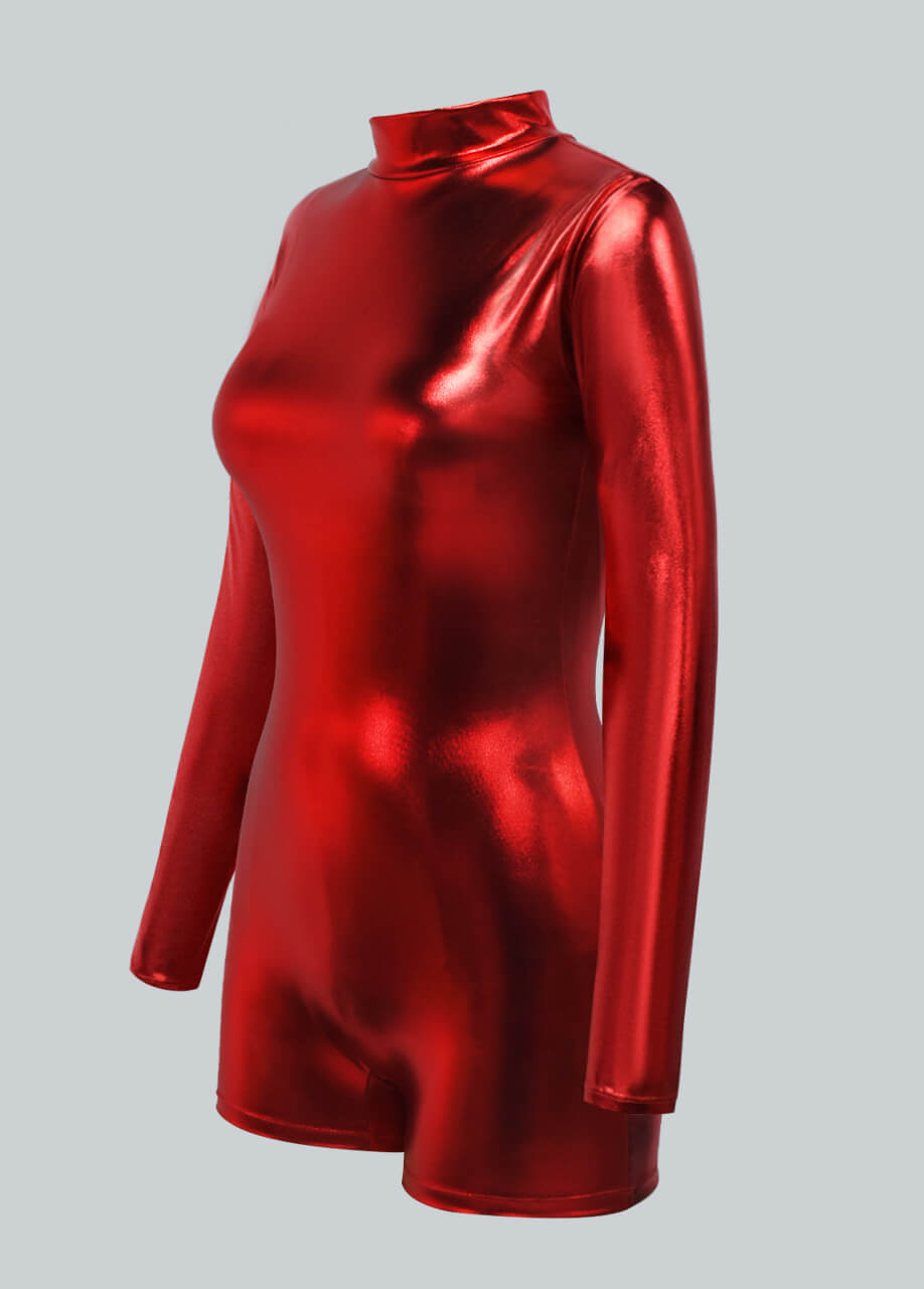 Long Sleeve Mock Neck Shiny Metallic Romper