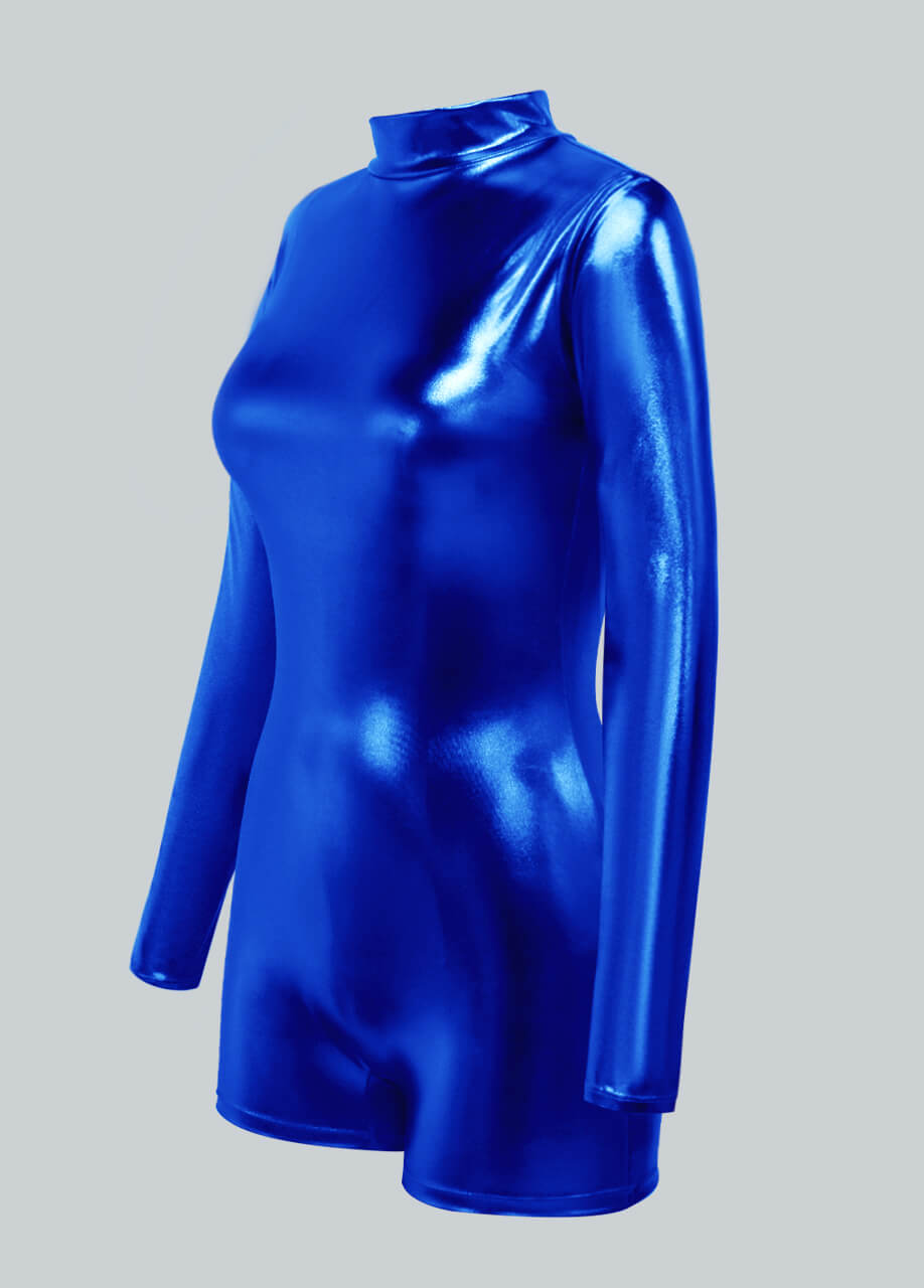 Long Sleeve Mock Neck Shiny Metallic Romper