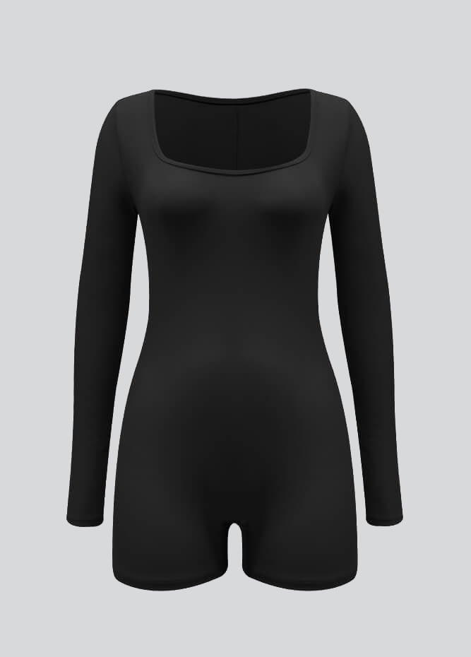 Long Sleeve Spandex Workout Romper Bodysuit