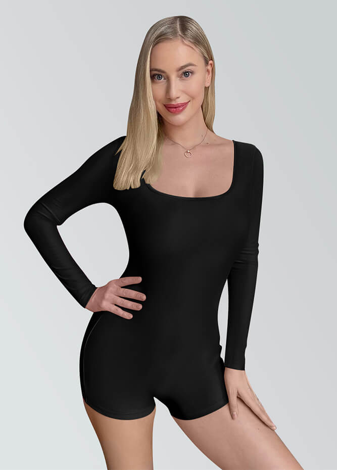 Long Sleeve Spandex Workout Romper Bodysuit