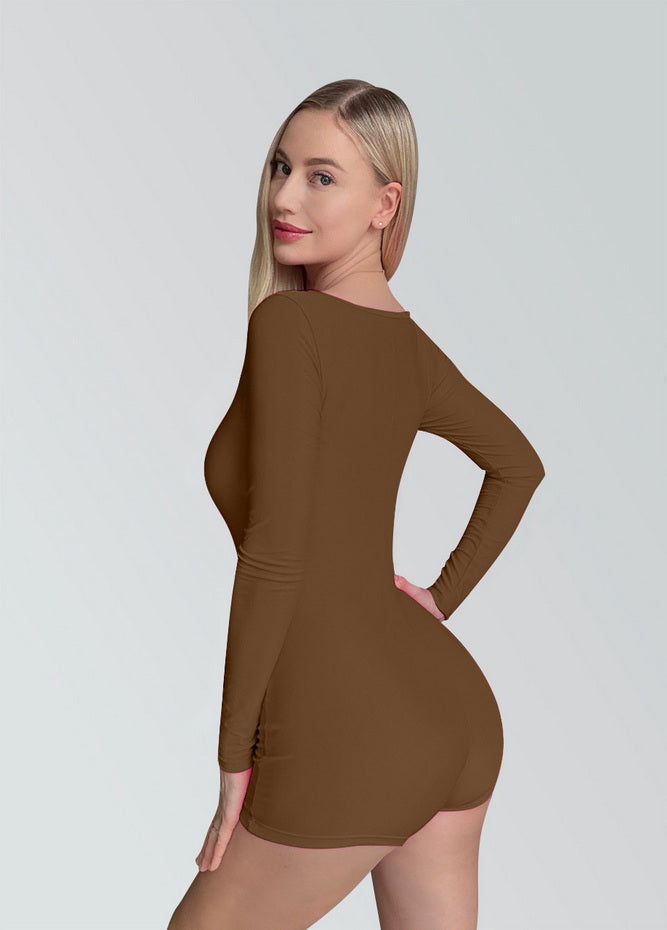 Long Sleeve Spandex Workout Romper Bodysuit