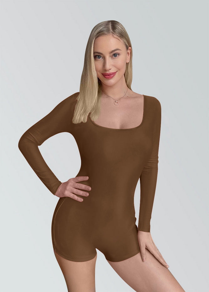 Long Sleeve Spandex Workout Romper Bodysuit