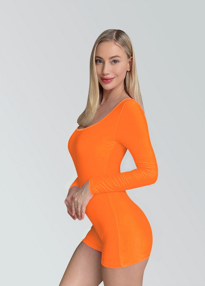 Long Sleeve Spandex Workout Romper Bodysuit