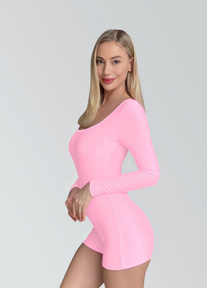 Long Sleeve Spandex Workout Romper Bodysuit