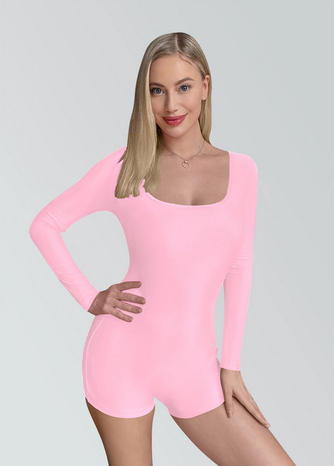 Long Sleeve Spandex Workout Romper Bodysuit