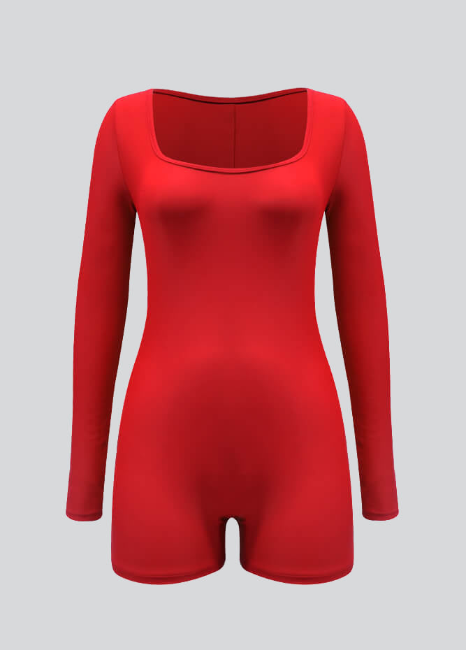 Long Sleeve Spandex Workout Romper Bodysuit