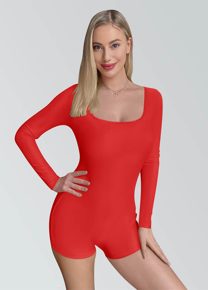 Long Sleeve Spandex Workout Romper Bodysuit