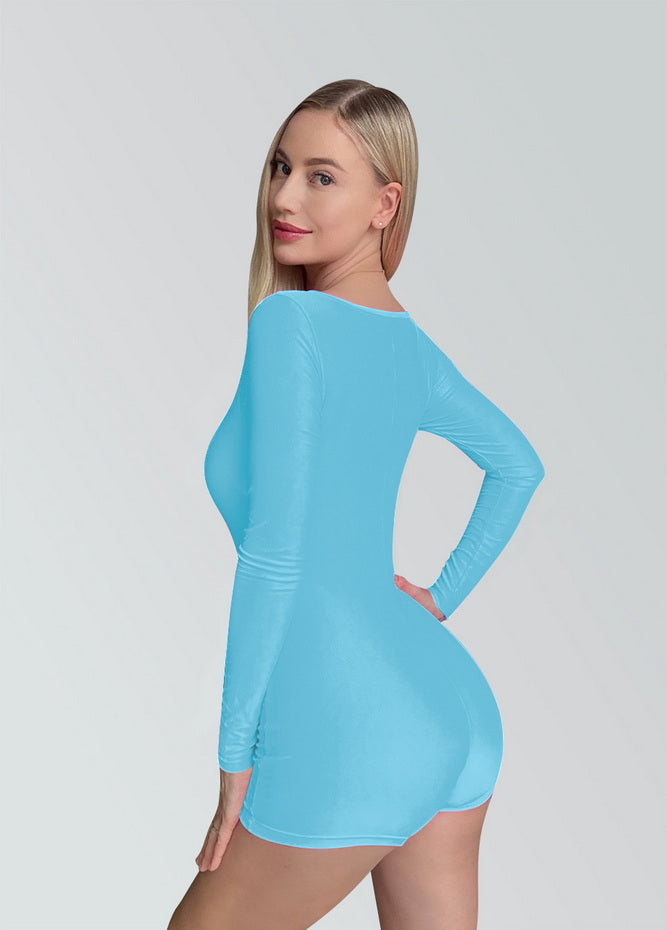 Long Sleeve Spandex Workout Romper Bodysuit