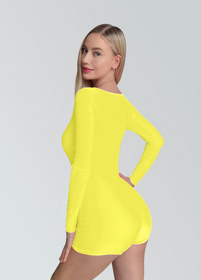 Long Sleeve Spandex Workout Romper Bodysuit