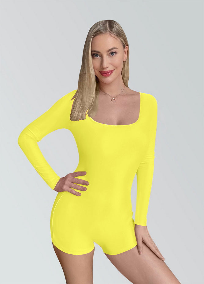 Long Sleeve Spandex Workout Romper Bodysuit