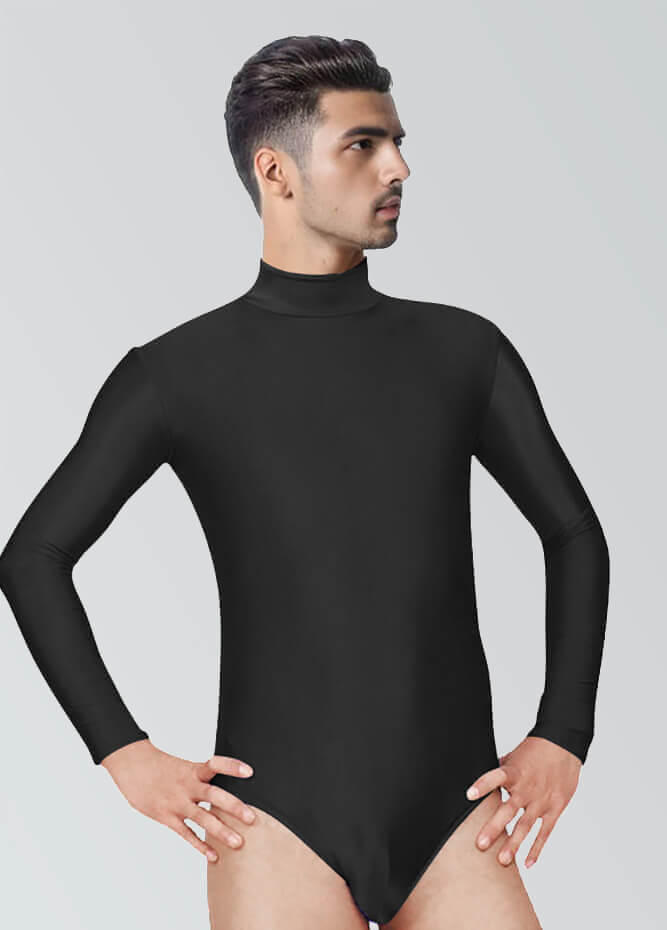 Dance Practice Bodysuit ACSUSS Men's Mock Neck Unitard - Long Sleeve Skin-Tight Bodysuit Fitness Jumpsuit