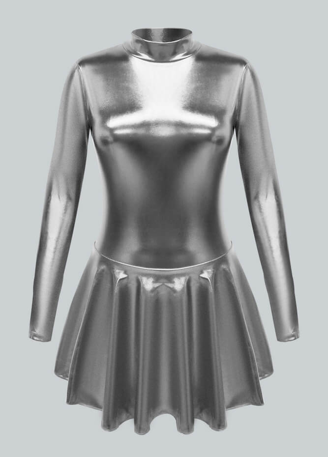Women's Shiny Metallic A-Line Mini Dress - Turtleneck Long Sleeve Disco Party Outfit Women's Shiny Metallic A-Line Mini Dress - Turtleneck Long Sleeve Disco Party Outfit