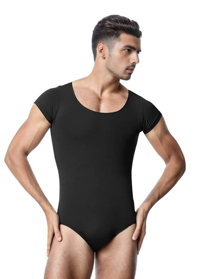 Mens Cap Sleeve Round Neckline Leotard