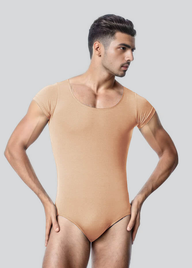 Mens Cap Sleeve Round Neckline Leotard