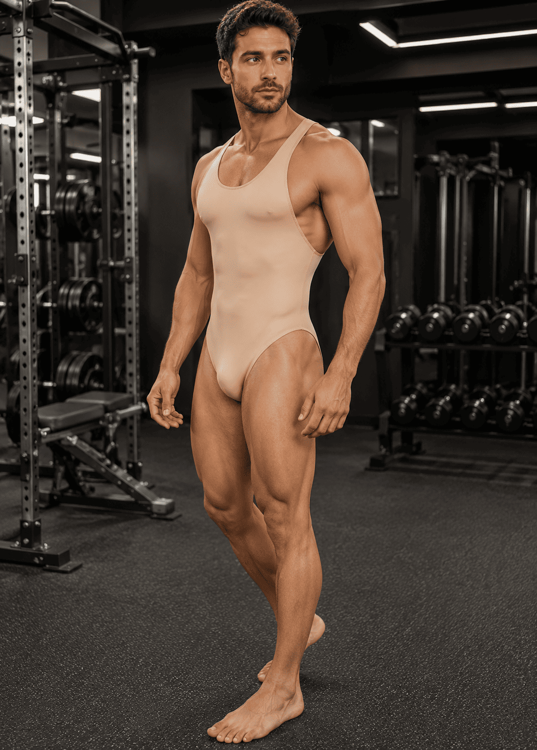 Mens Racer Back Fitness Thong Leotard
