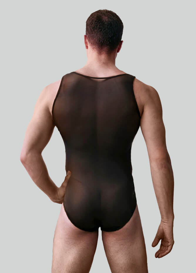 Mens See Through Mesh Sleeveless Leotard