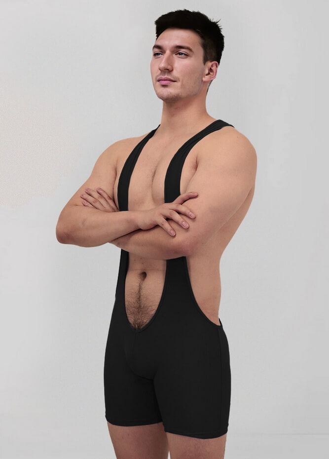Mens Sexy Spandex Suspender Unitard