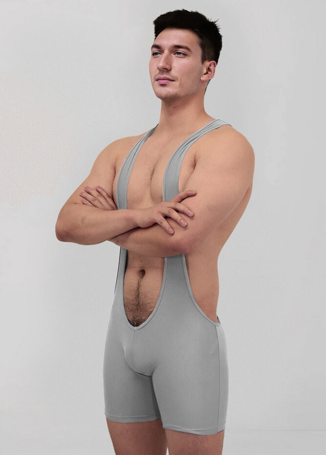 Mens Sexy Spandex Suspender Unitard