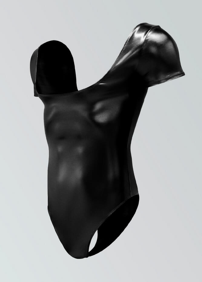 Mens Shiny Metallic Short Sleeve Square Neck Thong Leotard