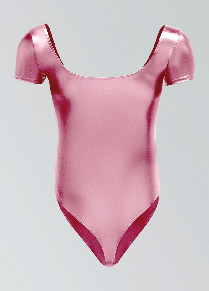 Mens Shiny Metallic Short Sleeve Square Neck Thong Leotard