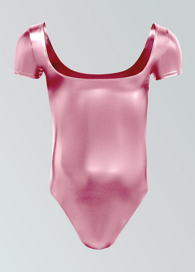 Mens Shiny Metallic Short Sleeve Square Neck Thong Leotard