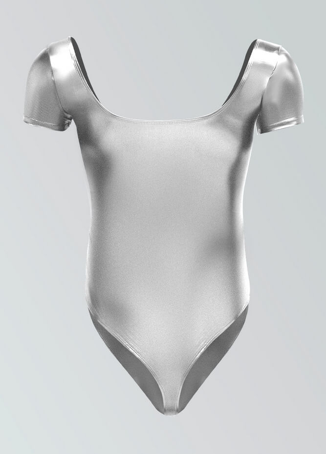 Mens Shiny Metallic Short Sleeve Square Neck Thong Leotard