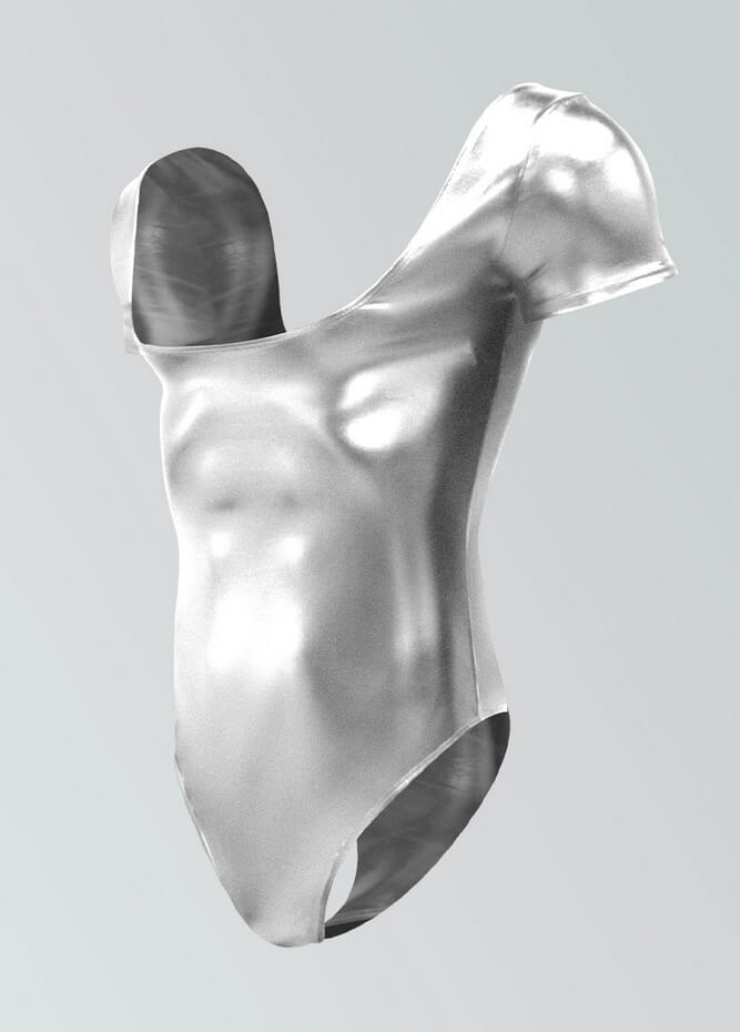 Mens Shiny Metallic Short Sleeve Square Neck Thong Leotard