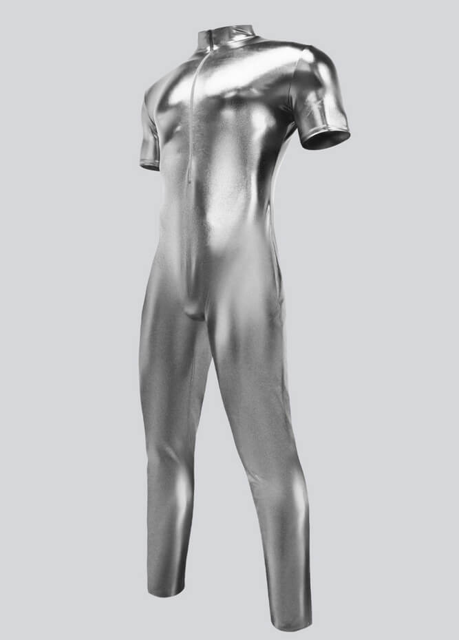 Mens Short Sleeve Futuristic Shiny Metallic Unitard