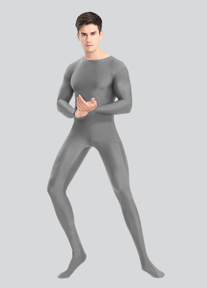 Mens Spandex Long Sleeve Unitard with Footed