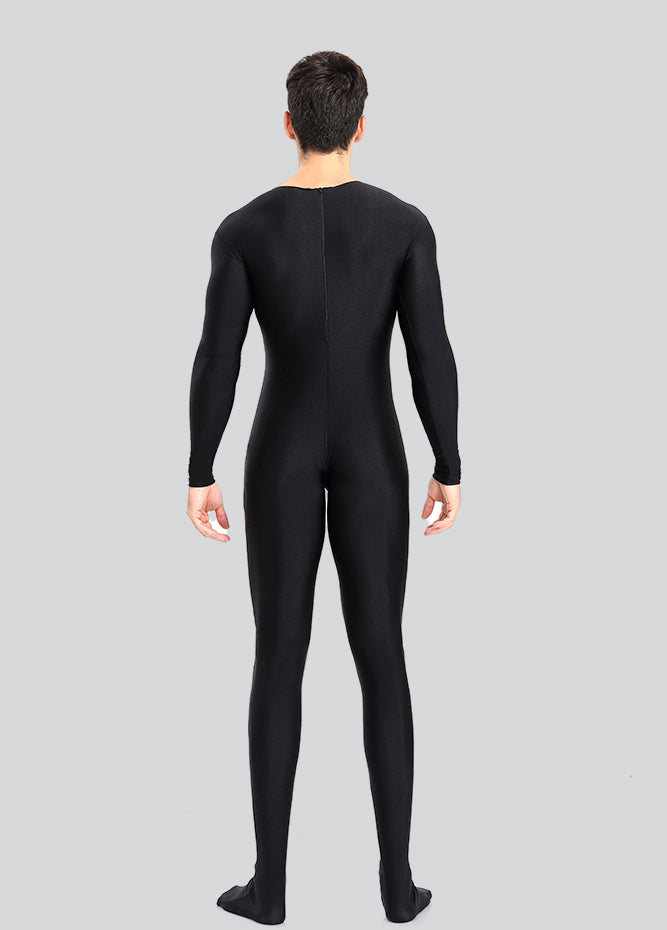 Mens Spandex Long Sleeve Unitard with Footed