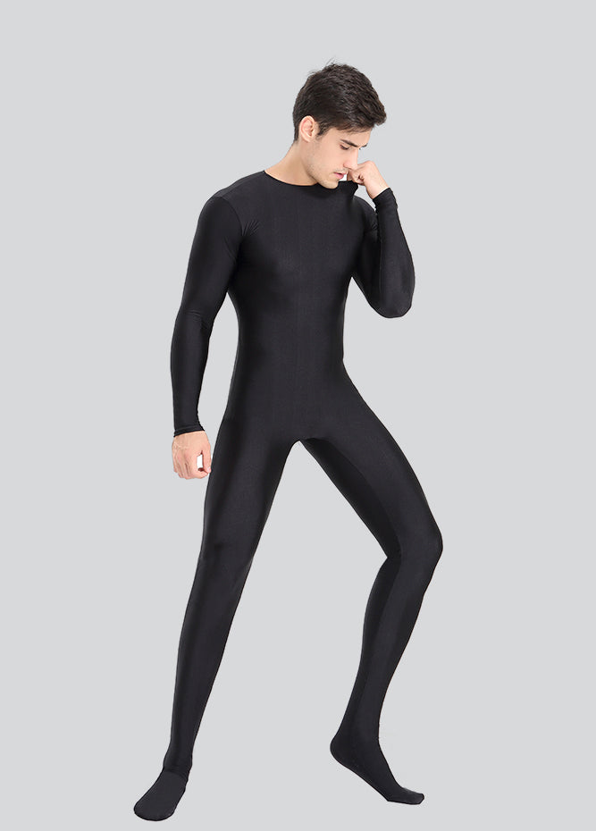 Mens Spandex Long Sleeve Unitard with Footed