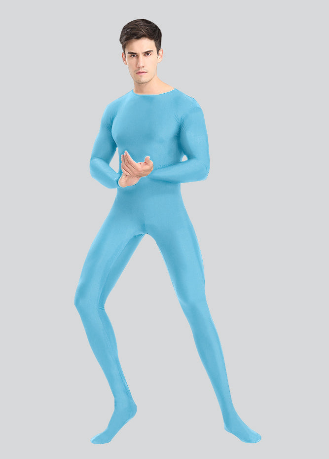 Mens Spandex Long Sleeve Unitard with Footed