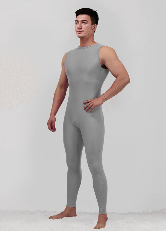 Mens Spandex Sleeveless Back Zipper Unitard