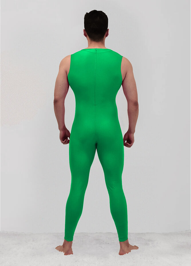 Mens Spandex Sleeveless Back Zipper Unitard